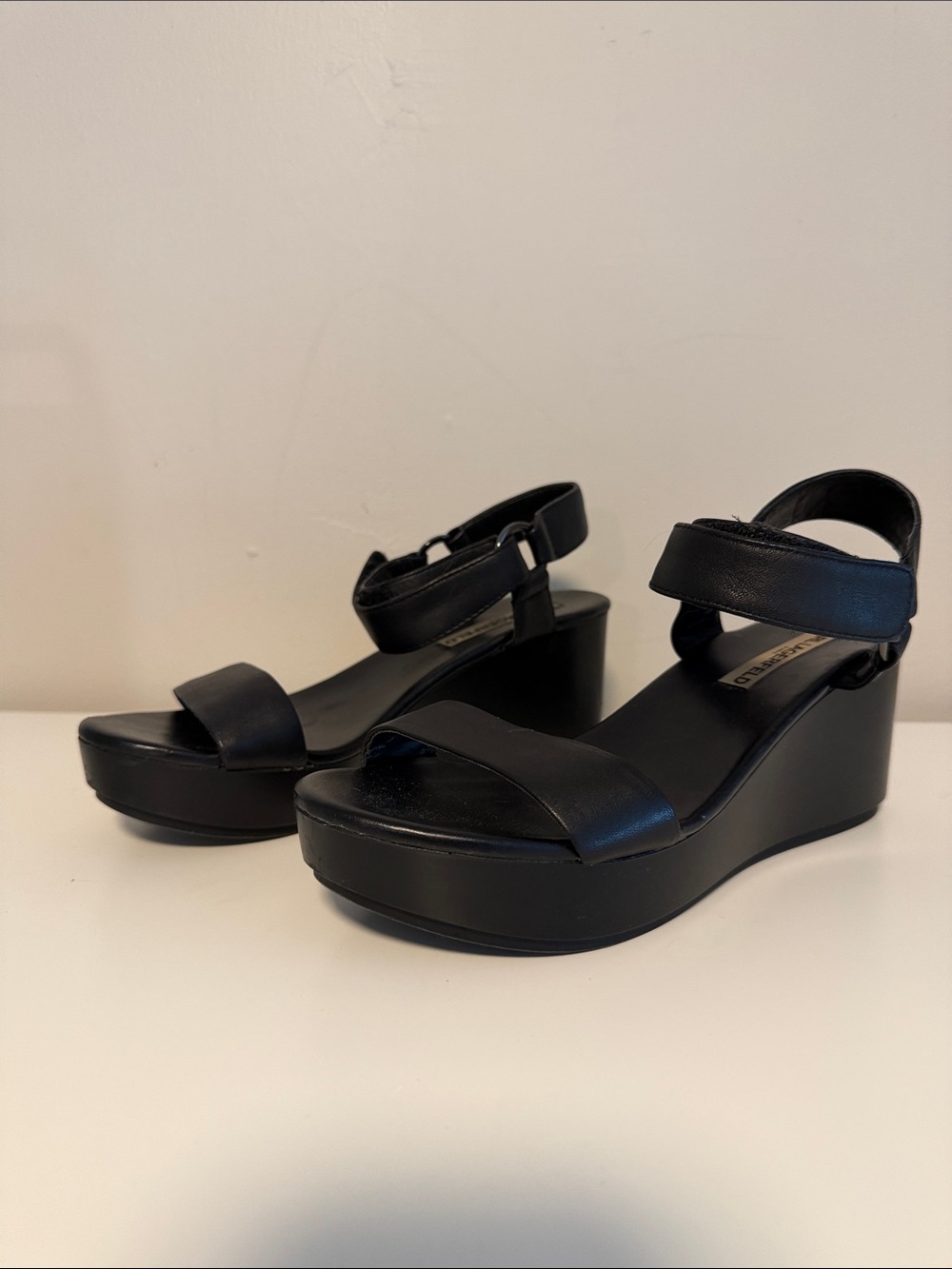 Karl Lagerfeld Paris Lana black wedge ankle wrap heels women’s 7.5